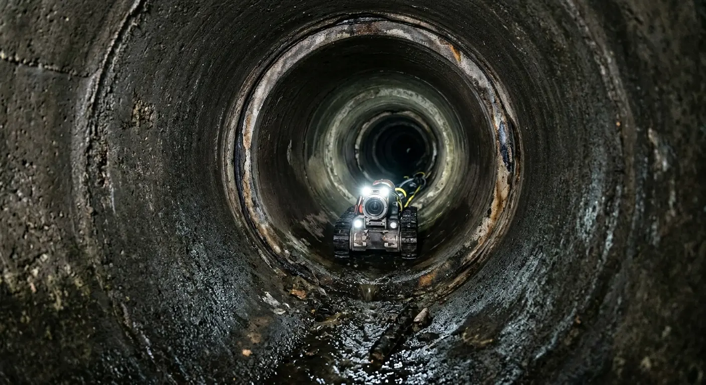 Robotic sewer camera inspecting pipe interior for Drain Snake Service in Farmington